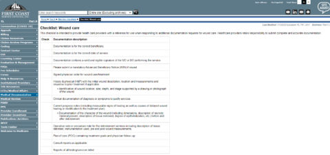 First Coast Wound Care Checklist